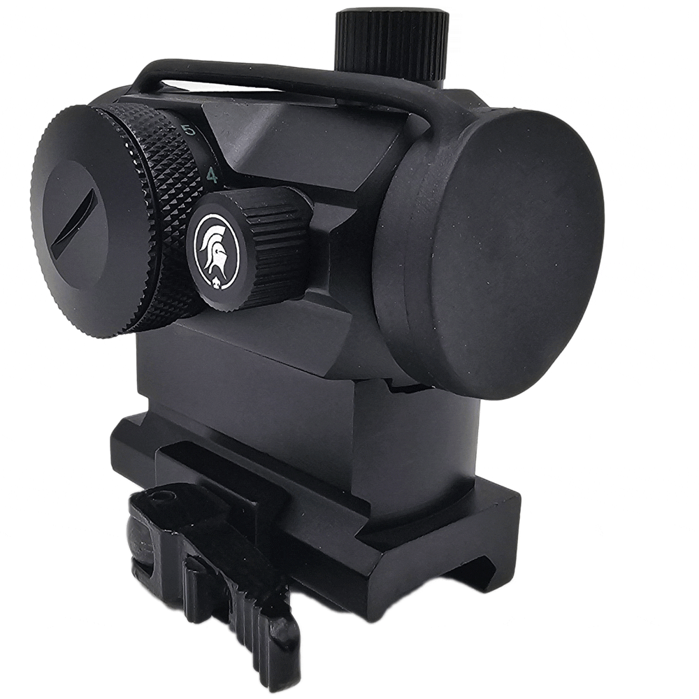 Black Spartan red dot rifle sight.