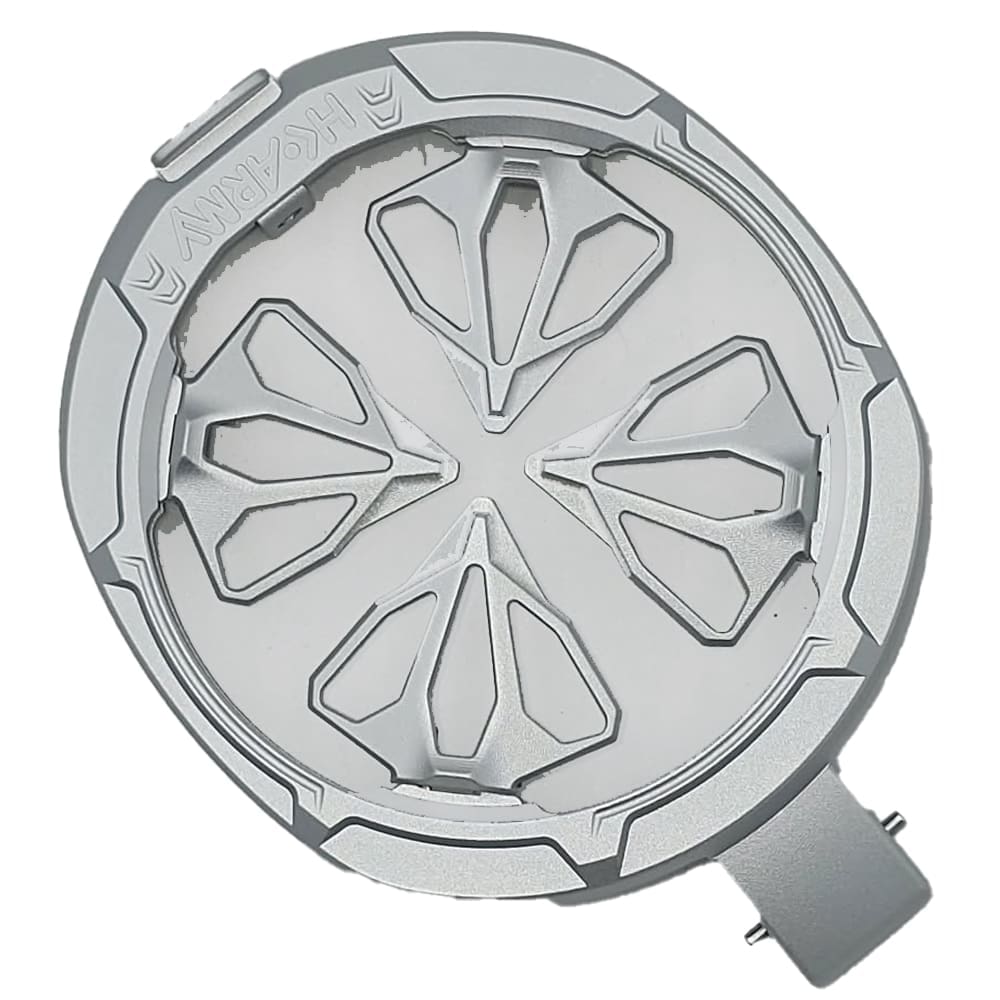 Silver Alpha Racing wheel cover.